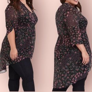 Torrid 2 floral dotted chiffon babydoll tunic